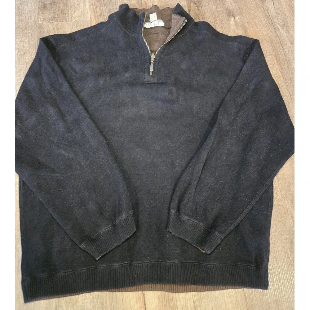Caribbean Joe Mens Sweater Black‎ Cotton 1/4 Zip Long Sleeve Solid Pullover